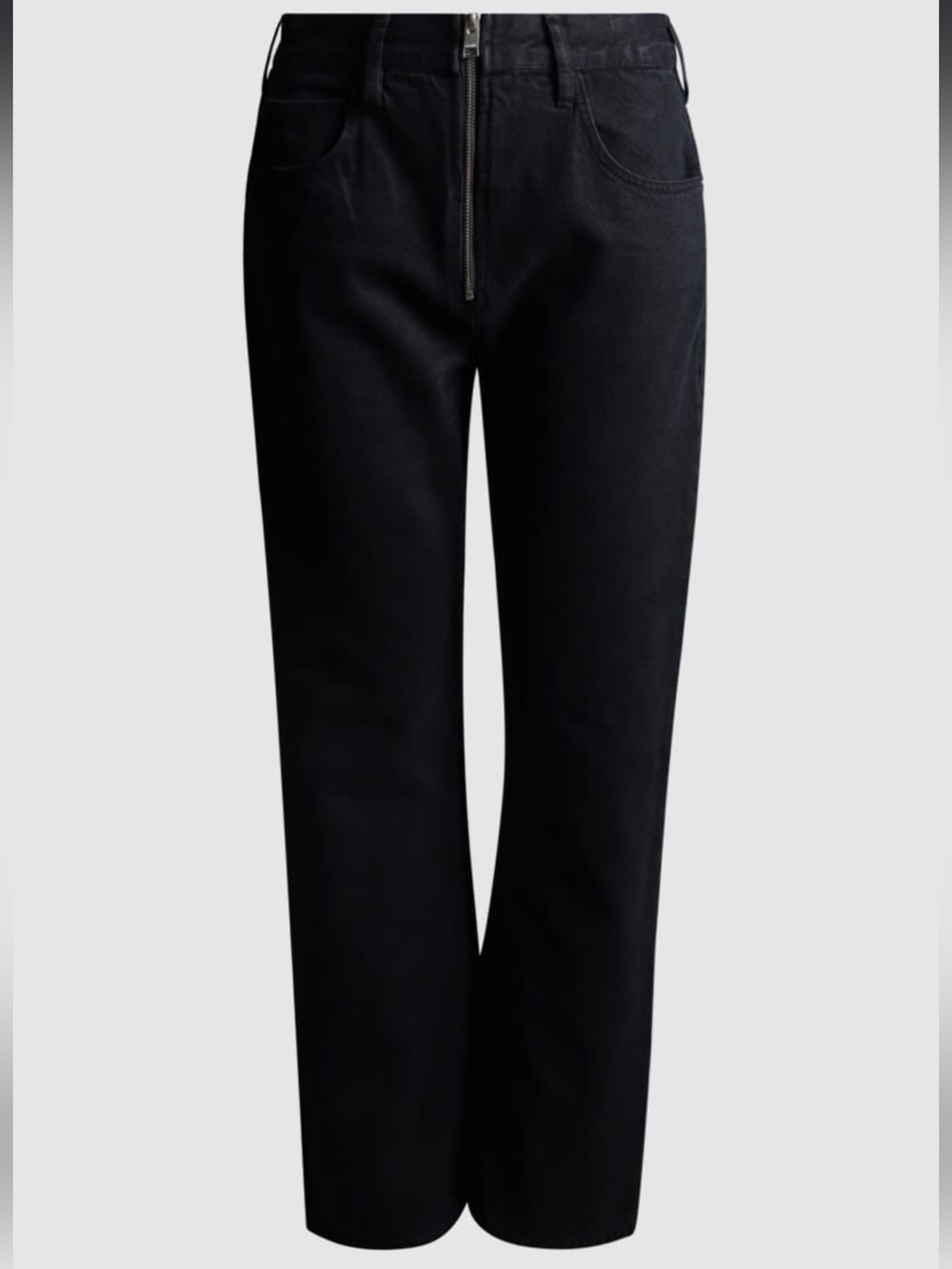 Frame Denim Black Straight-Leg Jeans with Front Zip